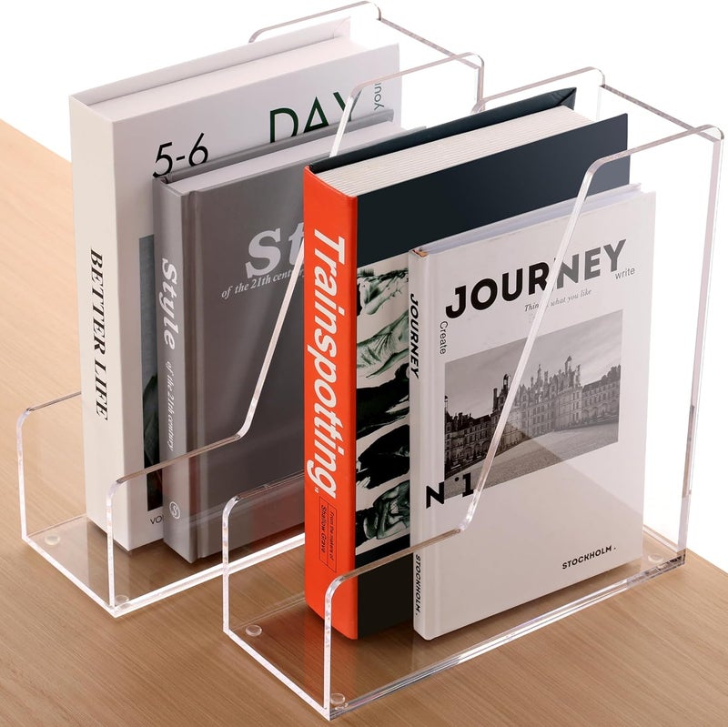 HeZone Magazine Holder, Clear Acrylic Desk Organizers, File Organizer for Desk, Magazine Rack- Desktop Book Storage -Independent Vertical 1 Space-2 Pack - Image 1